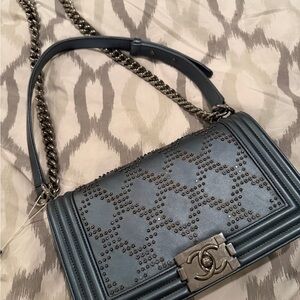 Great Condition Chanel Blue Studded Boy Bag
